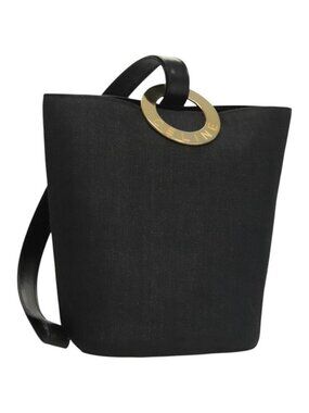 Authentic CELINE Shoulder Bag Canvas Black Gold